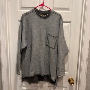 Mod-O-Doc Gray Cotton Big Size Pullover Sweatshirt With Pocket OSFM Vintage Cozy